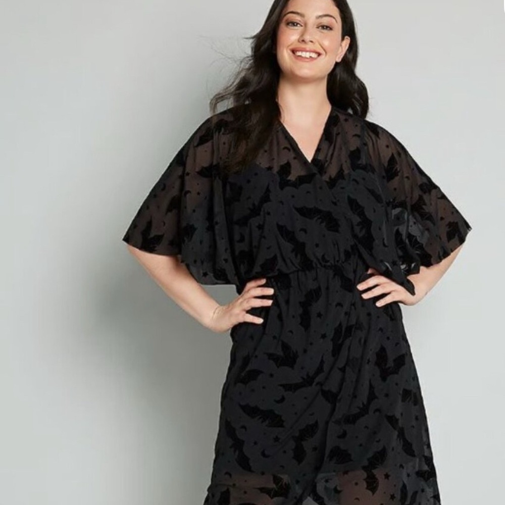 Modcloth Sheer Black bat dress no slip